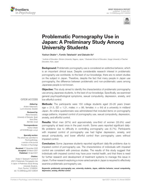 Problematic Pornography Use in Japan: A Preliminary Study .